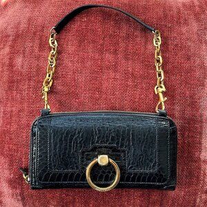 JIMMY CHOO Door Knocker Clutch Wallet with Chain Black
